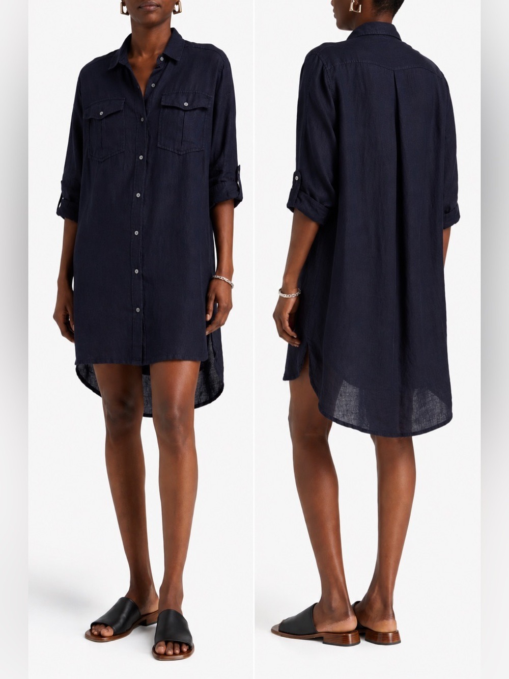 JAMES PERSE Swing Lagenlook linen shirt dress in dark navy